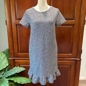 NWOT Loft SzSm black/white/rainbow color short sleeve dress with ruffle hem